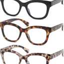 Oversized Reading Glasses for Women,3 Pack Blue Light Blocking Computer Spring hinge Readers