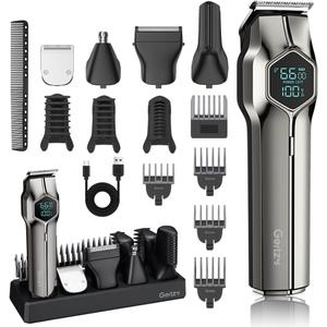 GERTZY 5-in-1 Electric Beard Trimmer Magnetic Replacement Heads, Professional Cordless Hair Clippers for Men Rechargeable, IPX7 Waterproof Grooming Kit for Mustache, Body, Nose, Gifts for Men (Silver)