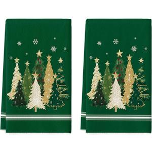 Artoid Mode Green Xmas Tree Star Christmas Kitchen Towels Dish Towels, 18x26 Inch Farmhouse Snowflakes Decoration Cleaning Set of 2