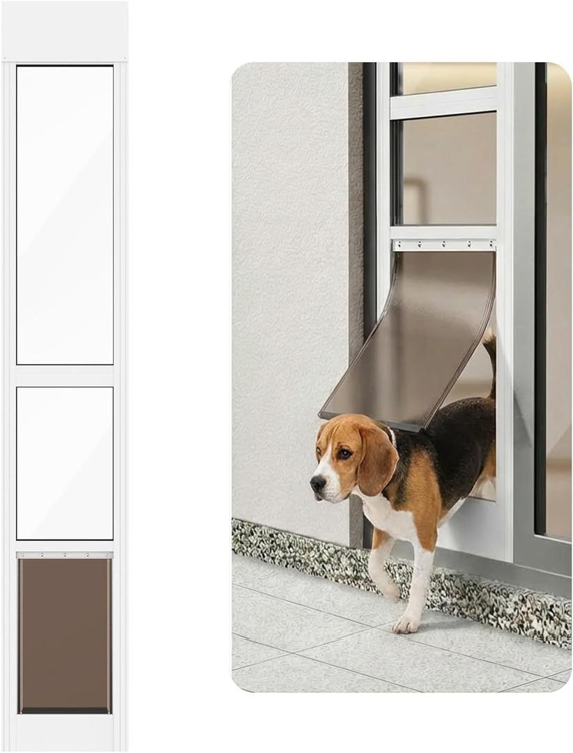 Dog Door for Sliding Glass Door, Adjustable Height 75 3/5" to 80", Aluminum Frame Sliding Door Dog Door Insert, Suitable for Large Dogs Up to 75 lbs(Large,White)