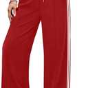 Track Pants Women High Waisted Striped Wide Leg Straight Lounge Pants Casual Sweatpants with Pockets (Red, XS)