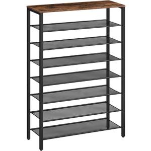 8-Tier Shoe Rack, Large Capacity Shoe Shelf, Shoe Organizer for Entryway, 28-32 Pairs of Shoes, Stable Sturdy, Tall Shoe Rack with Adjustable Metal Mesh Shelves, Rustic Brown SRHR1801Z (11.4"D x 29.5"W x 49.6"H)