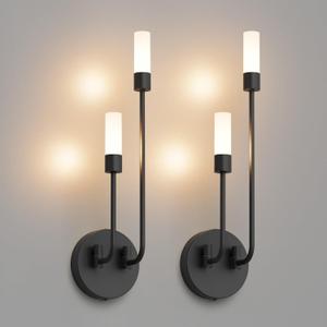 Tipace Black Modern LED Wall Sconce Hardwired Wall Light Indoor Wall Mount Light with Glass Shade for Living Room Bedroom Hallway Corridor Conservatory Warm White 3000K(with G9 Bulbs)