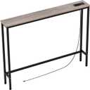 Aduanbang Console Table with Power Outlets and Metal Frame, Sofa Table with Charging Station, 6.5 ft Cord, Rustic Brown (Ivory + Black, 5.9" D x 39.4" W x 31.1" H)