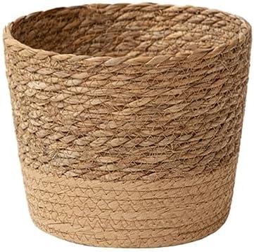 QWQJ Straw Weaving Flower Plant Basket Grass Indoor Outdoor Garden Container for Plantable Bonsai Decoration, Small