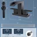Cobbe Waterfall Bathroom Faucets 3 Hole, Matte Black Bathroom Sink Faucet Square 4 Inch Centerset with Pop-Up Drain, 2 Handle and 2 Supply Hoses, Lead-Free Stainless Steel for Vanity Sink Rv