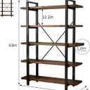 5-Tier Industrial Style Solid Wood Bookcase and Book Shelves,Rustic Wood and Metal Shelving Unit Living Room,Modern Rustic Open Industrial Book Shelf Office,Distressed Brown (AY-02-5Tier)