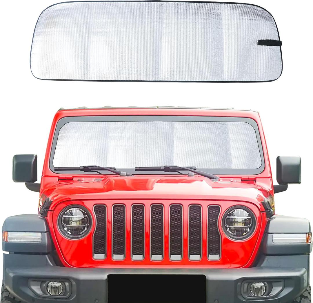 Windshield Sun Shade Compatible with 2018-2023 Jeep Wrangler JL 4XE Gladiator JT Accessories Foldable Windshield Sunshade Front Window UV Blackout Shades Sun Blocker Protector Cover (Silver)