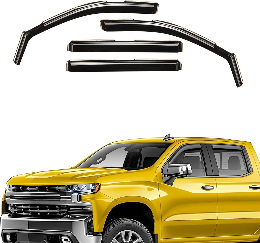 Extra Durable Window Deflectors in-Channel Window Visors Rain Guards Fit for Chevrolet (Chevy) Silverado 1500 2019-2025 Crew Cab, Sun Visors,Vent Shades, Exterior Truck Accessorie - 4 pcs. AG0022 (For Chevy Silverado 19-25)
