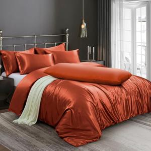 Ersmak 6 Pieces Satin Duvet Cover Full/Queen Size Luxury Silky Bedding Duvet Cover Set with 1 Soft Duvet Cover, 4 Queen Pillowcases and 1 Body Pillowcase, Baby Blue