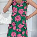 Wenrine Womens Summer Dresses Casual Floral V Neck Sleeveless Loose Boho Beach Tank Dress Sundress with Pockets (Small, Green)