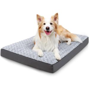 Dog Crate Bed Waterproof for Large Dogs - Rose Velvet Soft Fluffy Washable With Removable Cover & Anti-Slip Bottom, 35 x 22 Inch, Light Gray