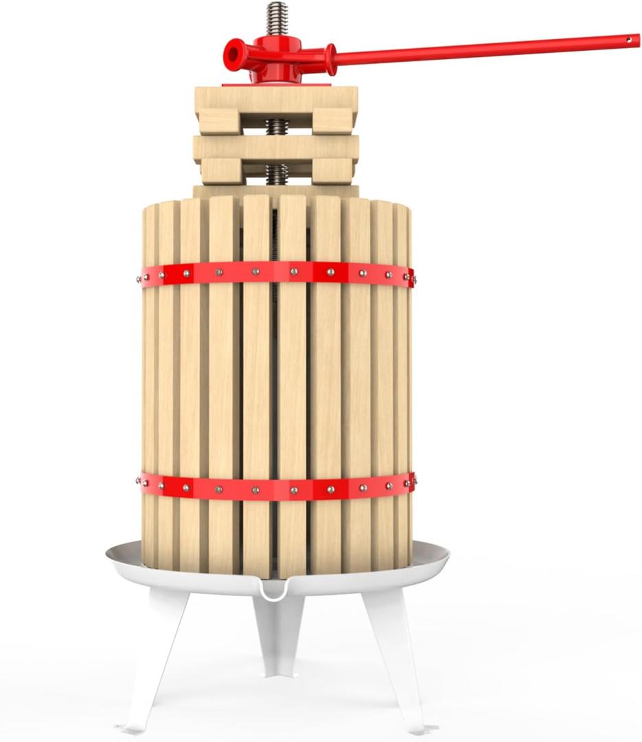 EJWOX 4.75 Gallon Fruit and Wine Press, Manual Cider Juice Maker with Solid Beech Wood Basket & Heavy-Duty Stand for Apples, Grapes, Berries (Red)
