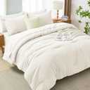 MUXHOMO 7 Pieces King Comforter Set, Soft Bed in a Bag King Size, All Season Bedding Set with Comforter, Flat Sheet, Fitted Sheet, Pillowcases & Shams, Ivory