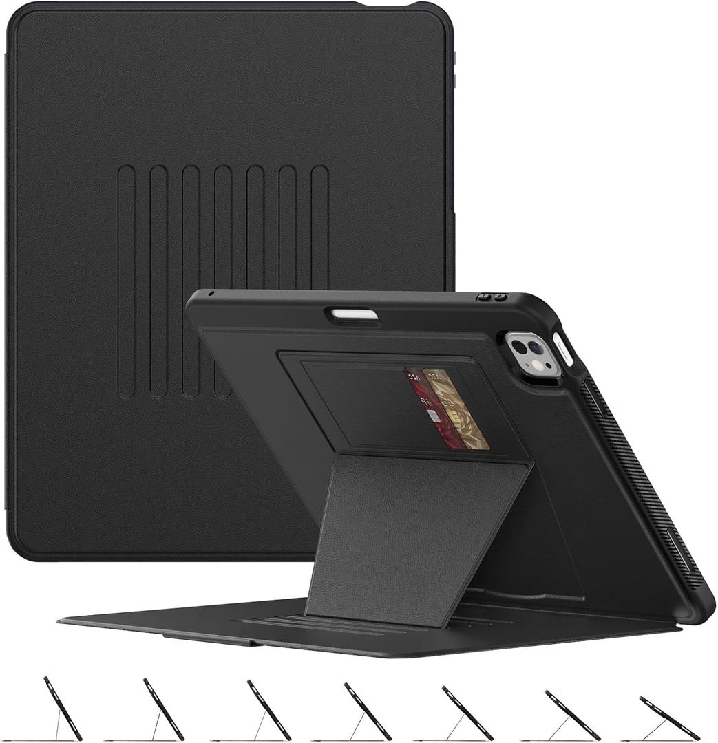 BLOSOMEET Case for New iPad Pro 13 Inch M4 2024 with Magnetic Stand,Smart Auto Sleep/Wake Cover with Pen Holder, Card Slot,Black