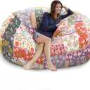 5FT Bean Bag Chair Cover - Soft Fluffy Dutch Velvet Bean Bag Bed (No Filling, Cover Only), Comfy 5FT Bean Bag Cover, Oversized Lazy Sofa Cover (Pink Purple)