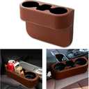 Car Cup Holder, Auto Front Seat Gap Interior Drink Organizer, Multifunctional Cup Drink Holders with PU Leather Cover, Gap Filler Storage Box Coin Bucket Console Side Pocket Key Wallet Holder (Brown)