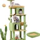 Globlazer Heavy Duty Cactus Cat Tree for Large Cats, Sturdy 72in Maine Coon Cat Tree for Large 20 lbs+ Cactus Cat Tower for Adult Biggest Cats with 6 Scratching Posts, Hammock, S72, Green