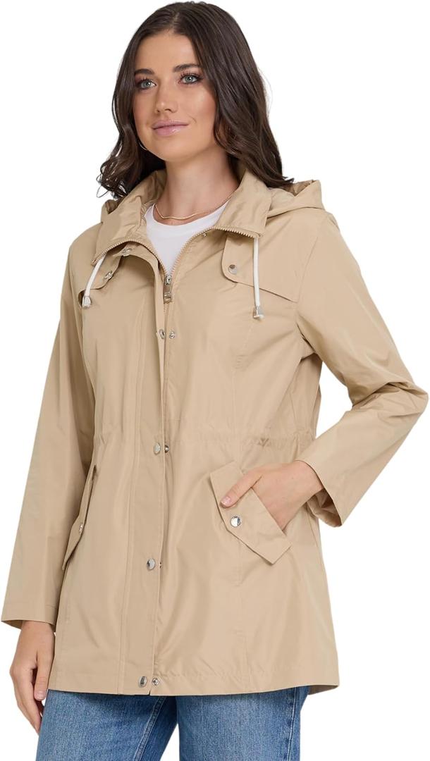 Steve Madden Rain Jacket Women - Waterproof with Hood Anorak Rain Coats for Women Windbreaker Plus Size XS-3X (Small, Sand)