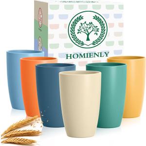 Homienly Unbreakable Plastic Cups Set Wheat Straw Cups 20 OZ Drinking Glasses Reusable Cups for Kitchen Outdoor Stackable Tumblers Water Glasses Drinking Set Freezer Dishwasher Safe (6 PCS, Multi)