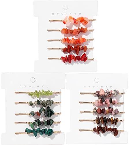 Crystal Hair Pins Gemstone Jeweled Bobby Pin Decorative Hair Accessories for Women Colorful Hairpins Set of 15