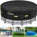 UIRWAY 12 Ft Round Pool Cover with Reflective Strips, Swimming Pool Cover for Above Ground Pools, Solar Cover Including Rope Tie and Luminous Ground Nails, PU Tarp Snug Fit for UV Protected