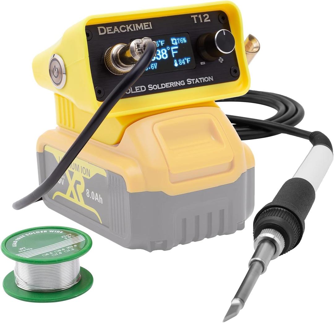 Deackimei Cordless Soldering Iron Station for Dewalt 20V Max Battery, Temperature Adjustable, Auto Sleep & Low Voltage Protection, °C/ºF Conversion, OLED Digital Display, LeadFree Solder (Tool Only)