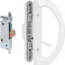 HILLMASTER Patio Door Handle Set with Mortise Lock 45 for Replacement Mortise Style Reversible Design Non-keyed Sliding Patio Glass Door Handles, Fits 3-15/16 Screw Hole Spacing White Finish