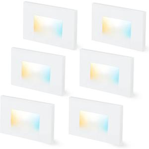 CLOUDY BAY Dimmable Upgraded 3 Color 120V LED Indoor Outdoor Step Lights,3000K/4000K/5000K 3W 100lm,Stair Light,White,6 Pack