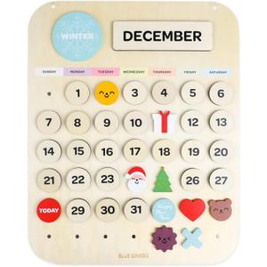 Blue Ginkgo Wooden Kids Calendar  Perpetual Montessori Learning Calendar to Learn Seasons, Months, and Days of the Week (15.5 x 12.5 Inches)