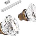 1 Pack Glass Door Knobs Interior Mortise Lock Replacement Set with Spindle, Vintage Crystal Door Knobs for Replacing Broken Old Antique Lock Sets on Interior Door, Antique Brass Finish