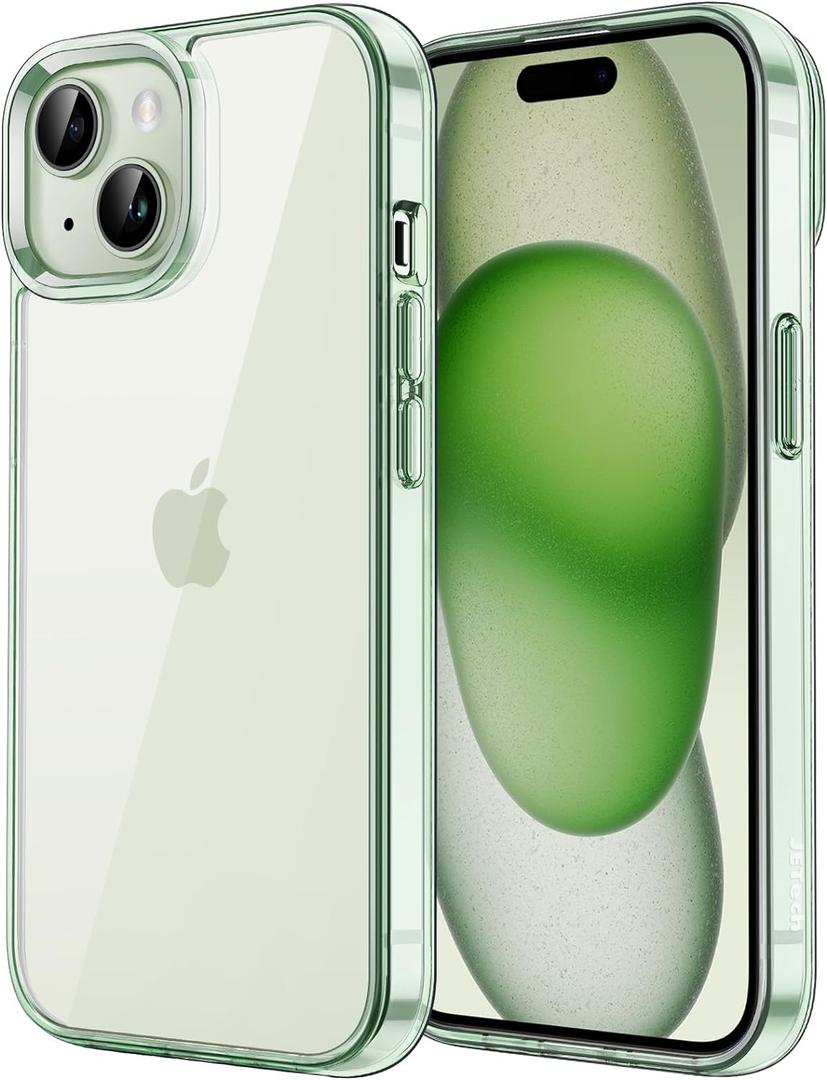 JETech Case for iPhone 15 6.1-Inch, Non-Yellowing Shockproof Phone Bumper Cover, Anti-Scratch Clear Back (Green)
