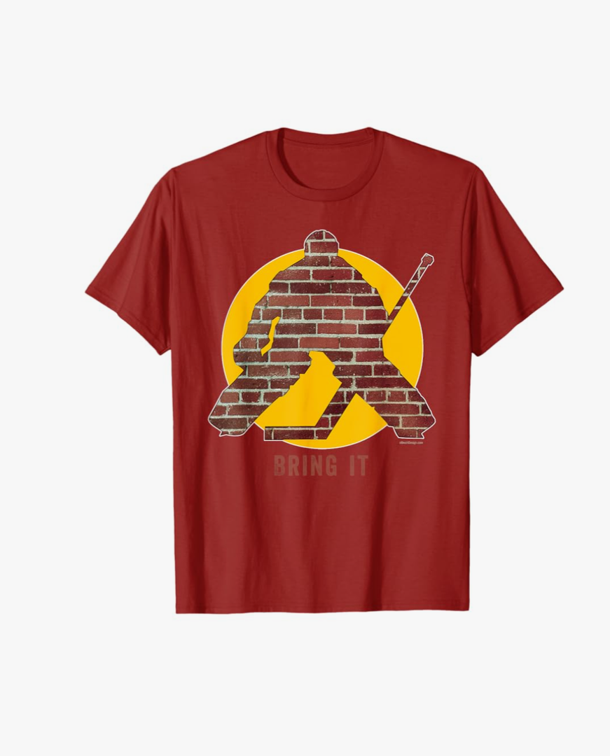 Brick Wall Hockey Goalie T-Shirt, Cranberry Red, Large