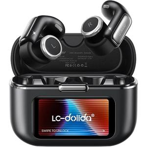 LC-dolida Open-Ear Wireless Earbuds with Smart LED Display Case, Clip On Earbuds All-Day Comfort & Situational Awareness, Case Control for Volume, EQ, Music, Find My Earbuds & Camera, Timer (Black)