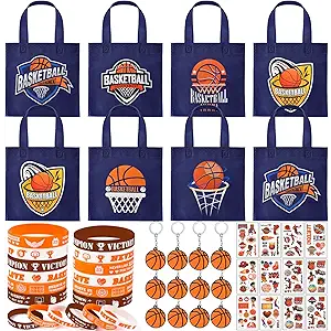 12Sets Basketball Party Favors Birthday Supplies Boy Kid, Tote Bag Silicone Bracelet Keychain Tattoo Sticker Basketball Favors Pinata Filler Goodie Bag Stuffers Basketball Birthday Party Supplies