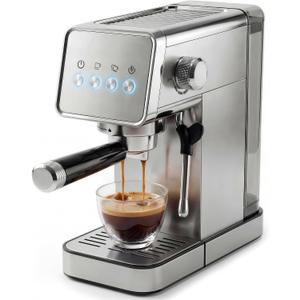 Compact Espresso Machine With Milk Frother, Espresso Machine With Milk Frother And Steamer, Stainless Steel Coffee And Espresso Machine For Latte And Cappuccino With Removable Water Tank Silver