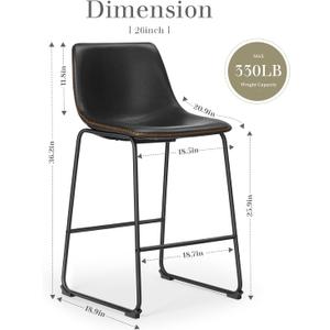 DUMOS 26 Inch Counter Height Bar Stools Set of 2, Modern Faux Leather High Barstools with Back and Metal Leg, Bar Chairs for Kitchen lsland, Black