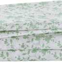 Floral Full Sheet Set Sage Green Leaves Printed Bed Sheets - 4 Piece Soft Microfiber Botanical Patterned Fitted Sheet with 15" Deep Pocket & Straps, Summer Cooling Bed Sheets and Pillowcase Set