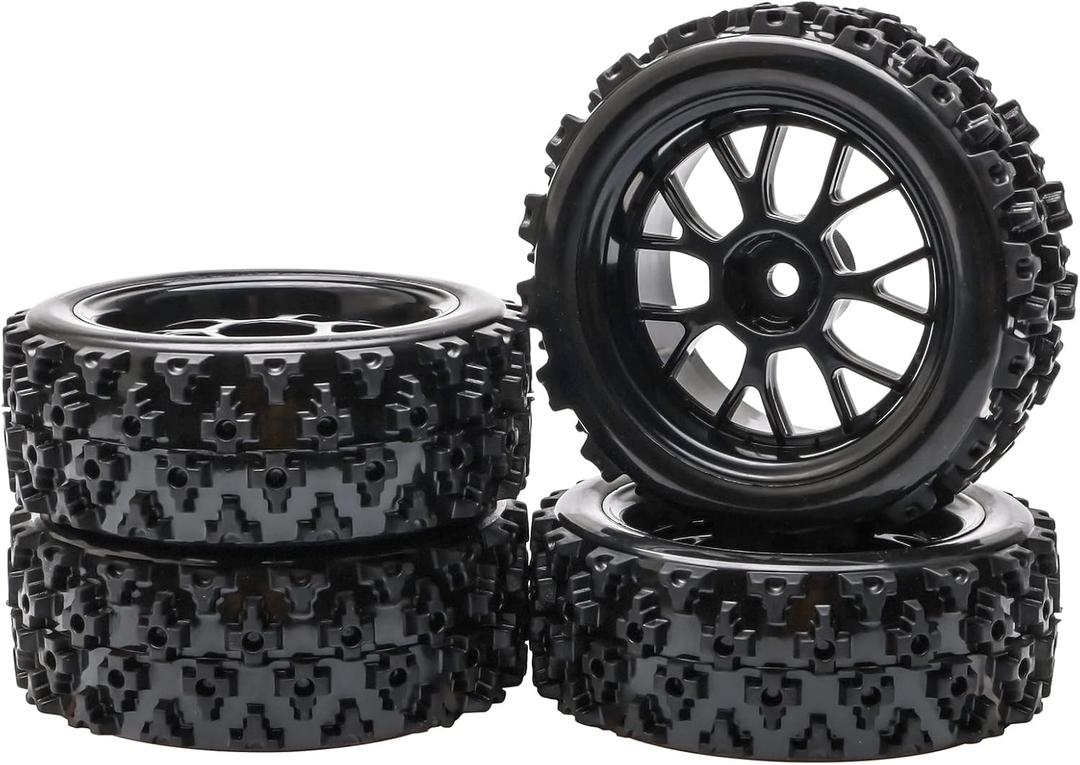 JIUWU 4 Pcs Black 1:10 Scale RC Tires Wheel Rims Crossing Rubber On Road Parts