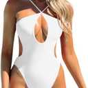 Saodimallsu Womens Sexy One Piece Bathing Suit Plunge Neck Cut Out Backless Criss Cross High Waisted Swimsuit Size L, White