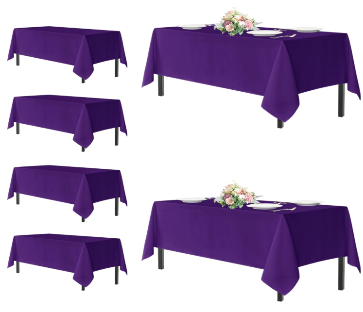sancua Rectangle Tablecloths for 8 Foot Tables, 6 Pack  Washable Polyester Fabric Table Cloth for Halloween Party Wedding Birthday Banquet Reception, 60x120 Inch, Purple