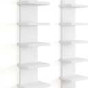 5 Tier Wall Shelf Unit, Decorative Wall Mount Vertical Shelving, Floating Storage Home Decor Organizer Tall Tower Design Utility Shelving Bedroom Living Room, Modern White 2Pack