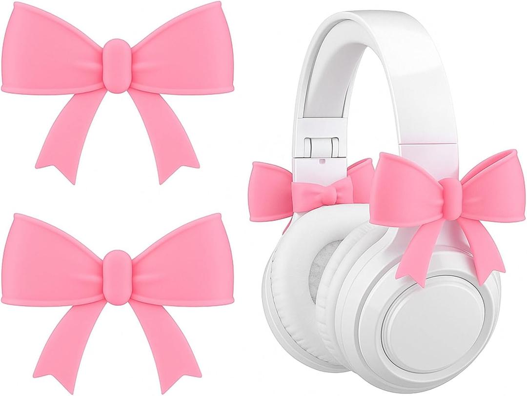 2 Pack Pink Bow Headphone Accessories Cute 3D Printed Bows Coquettish Headset Attachment Gaming Accessories Christmas Gamer Gift for Her Women Gamers Streamers