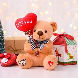 Gloveleya Teddy Bear Plush with “I You” Heart Balloon – Cute 7-Inch Stuffed Animal Gift for Mom, Girlfriend, Wife, Valentine’s Day, Birthday & Anniversary