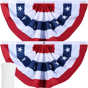 American Flag Bunting Patriotic Pleated Fan Flag USA Flags with Brass Grommets and Zip Ties for 4th of July Memorial Day Decoration Outdoor (2, 2x4 Feet)