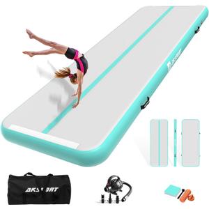 AKSPORT Inflatable Gymnatsics Mat Tumble Track 10ft 13ft 16ft 20ft 23ft Air Tumbling Mat with Air Pump for Home Use/Training/Cheerleading/Yoga (Mint Green)