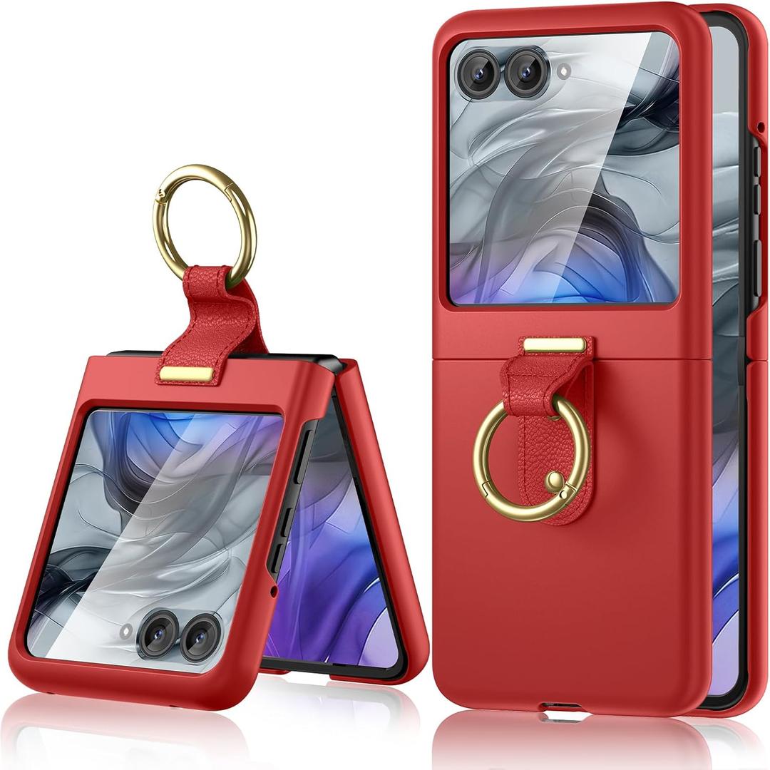 Maxdara for Motorola Razr 2024 Case [Not Fit Razr Plus 2024/2025], with Built-in Screen Protector & Ring Holder, Slim Protective Phone Case for Moto Razr 2024 & Razr 2025 (Red)