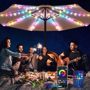 Patio Umbrella Lights, 104 Bright LEDs DIY Colors USB Battery Powered Waterproof Outdoor Umbrella Lights with APP Control, Cordless Outdoor Lighting for Patio Backyard Umbrella Garden Decor