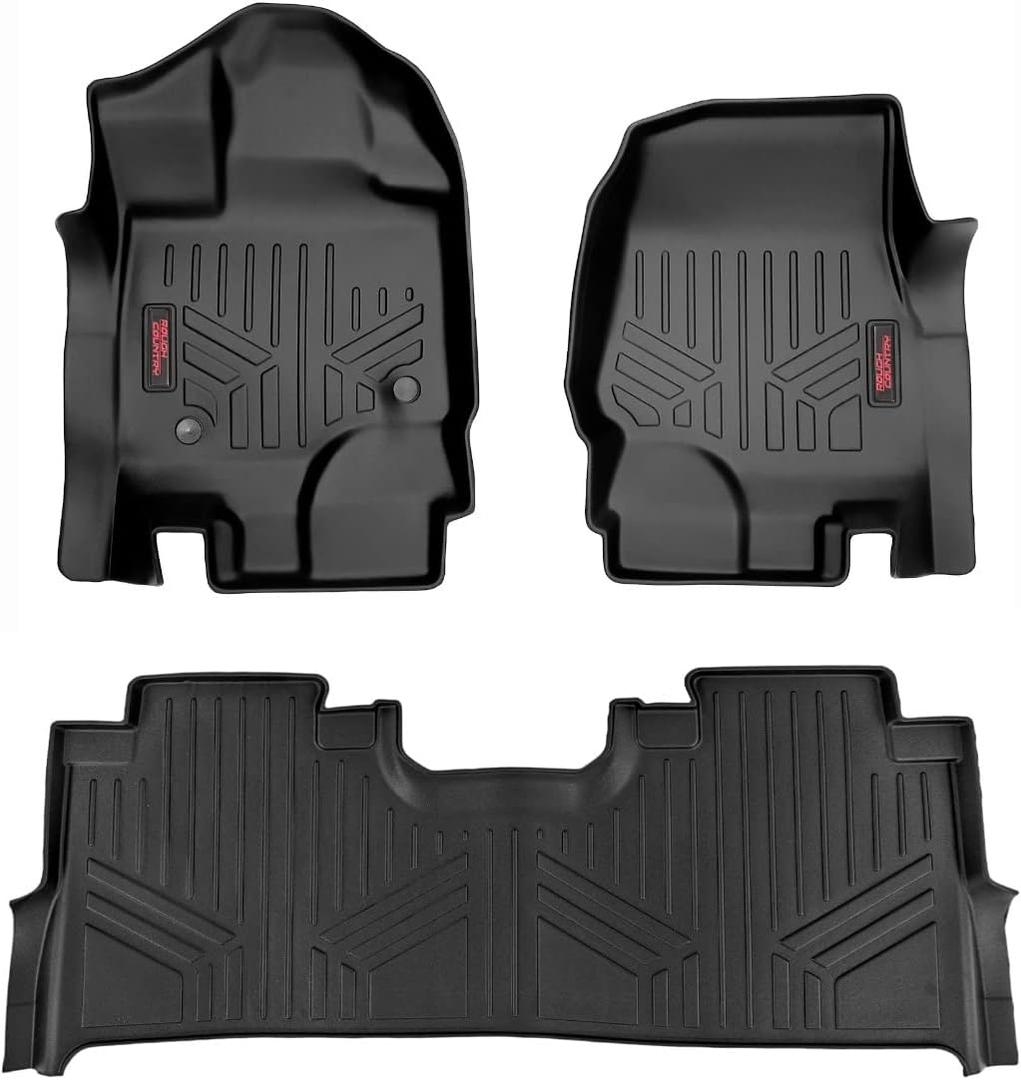 Rough Country All Weather Floor Mats Set for Ford F-150 (2015-2025), F-150 Lightning (2022-2024), Raptor (2017-2025) Bucket Seats - Waterproof, Flexible, Front & Back Set