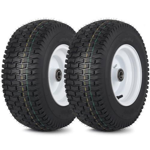 16x6.50-8 Lawn Mower Tires, 16x6.5-8" Tubeless Tractor Tires, 4" Centered Hub, 3/ 4" Bearing, Universal Fit Riding Mower and Garden Tractor Front Wheels, 4 Ply, V-Turf Pattern, 2 Pack